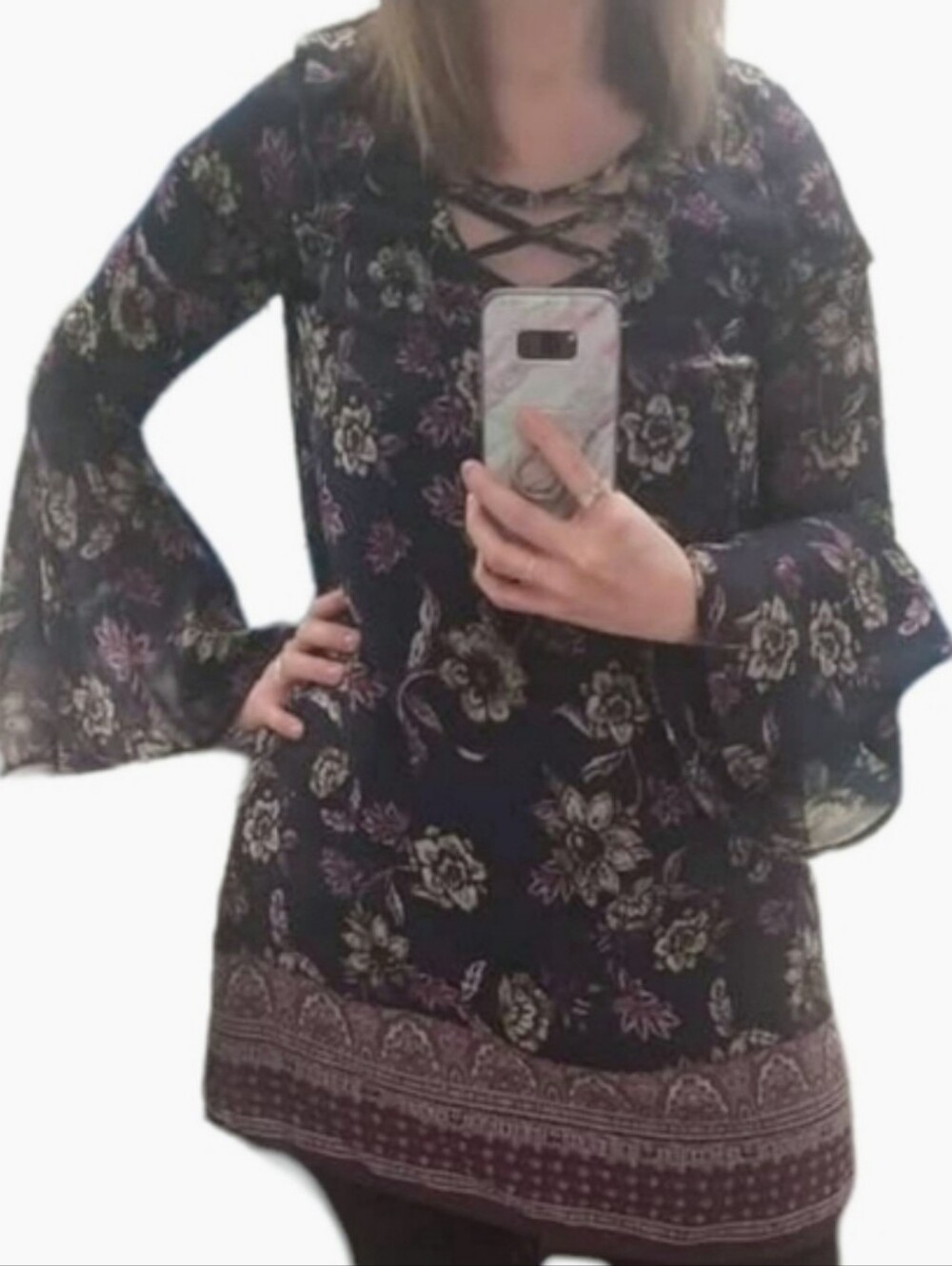 Speechless Floral Bell Sleeve Boho Tunic Dress Small Juniors - Picture 2 of 6